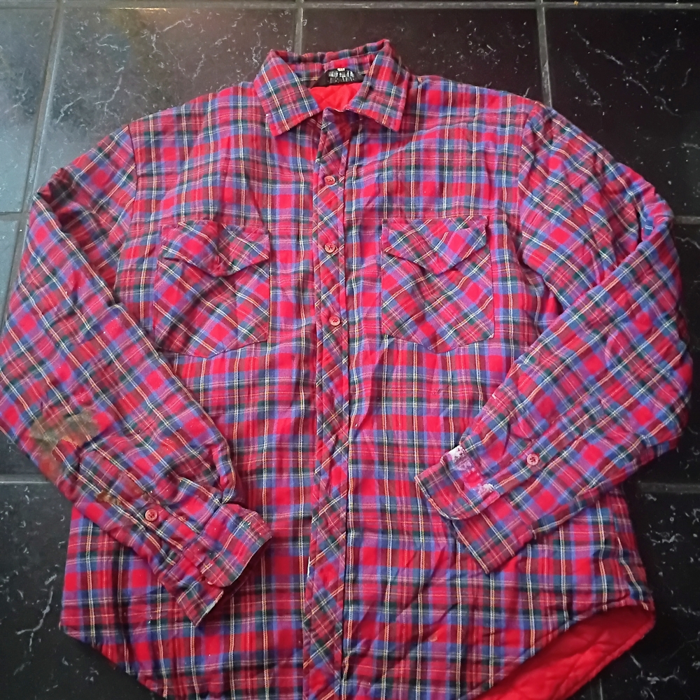 Vtg Survival Red Plaid Quilted Shacket Size M